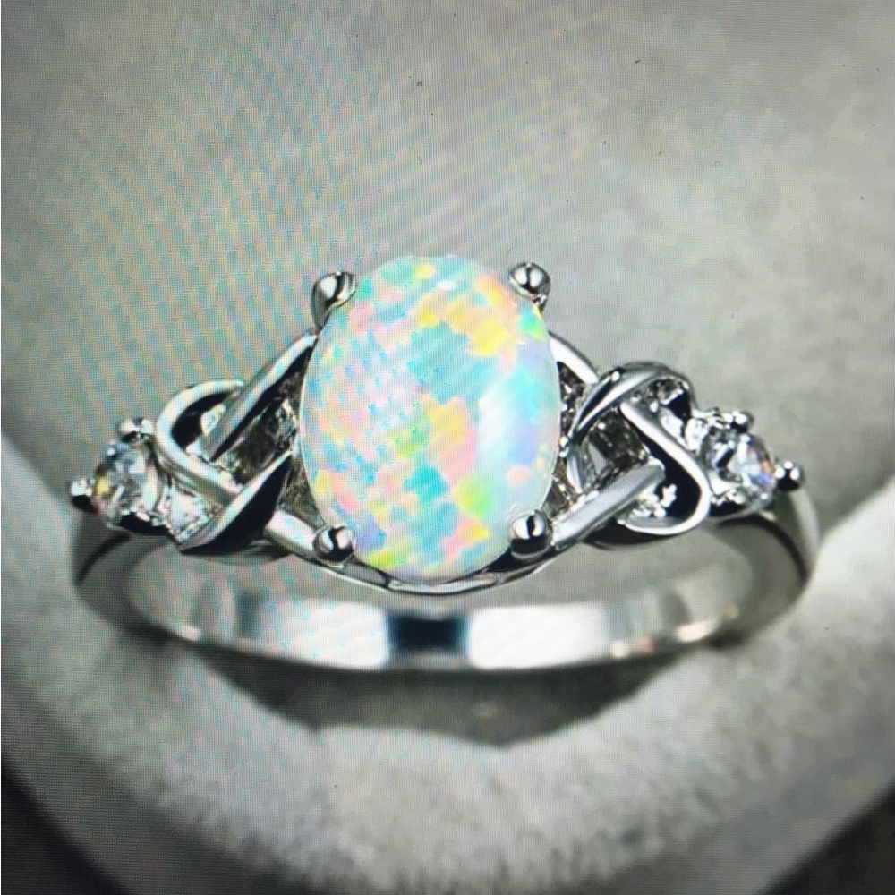 Opal Stamped 925 Sterling Silver Ring
